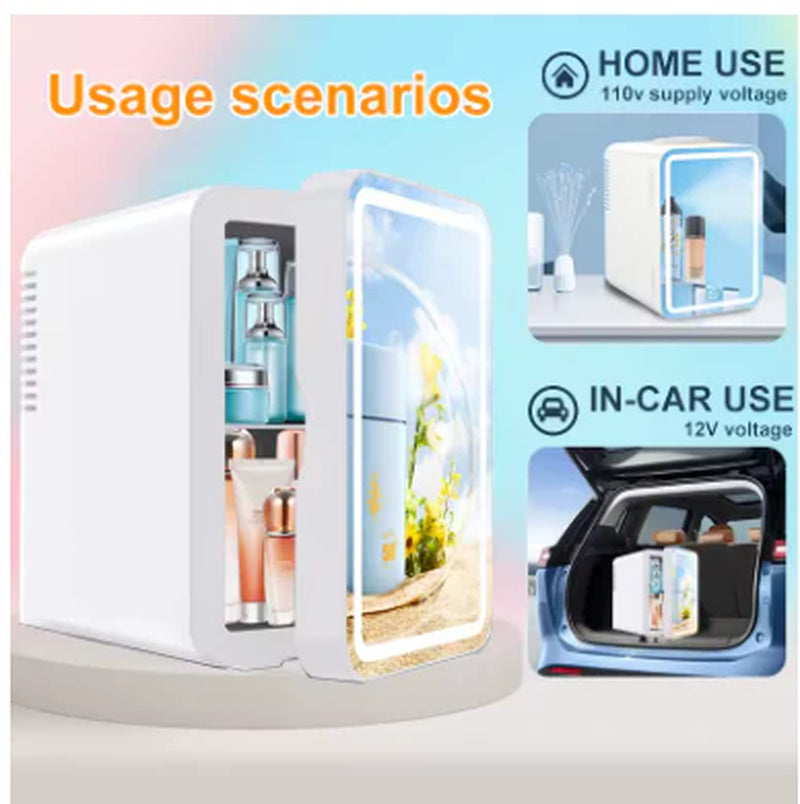 6L LED Mirror Beauty Mini Fridge – Portable Skincare & Cosmetics Refrigerator with Hot & Cold Storage for Makeup, Face Masks & Drinks