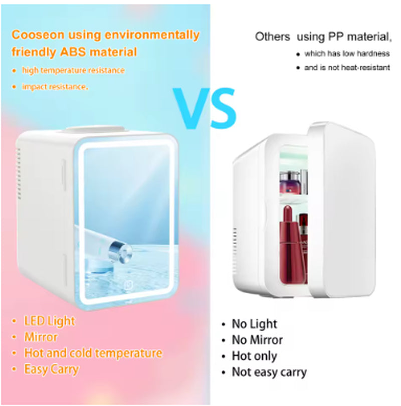 6L LED Mirror Beauty Mini Fridge – Portable Skincare & Cosmetics Refrigerator with Hot & Cold Storage for Makeup, Face Masks & Drinks
