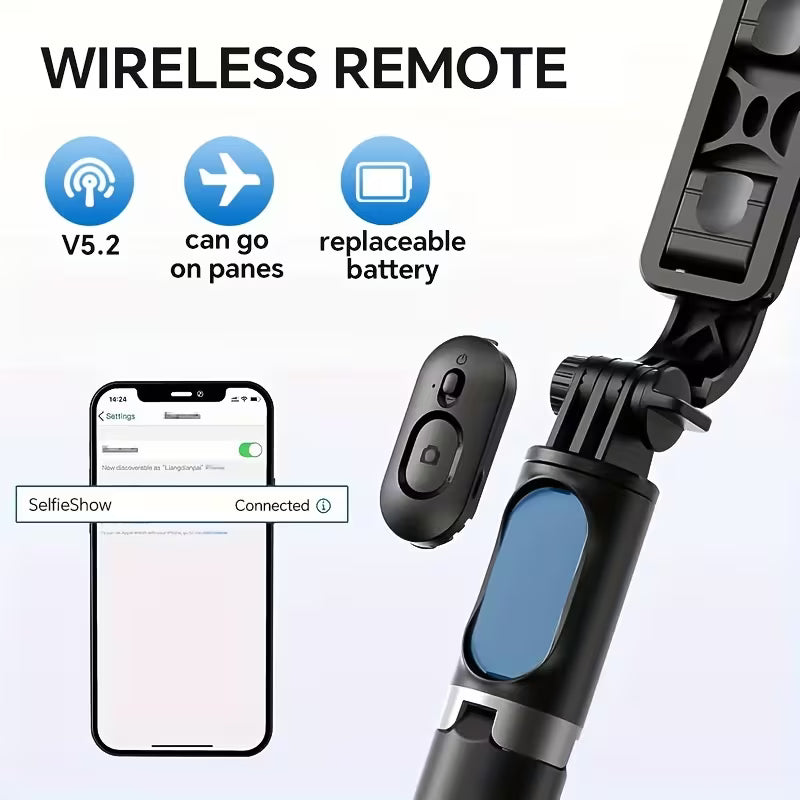Professional Extendable Phone Selfie Stick, 40-Inch Floor Stand with Wireless Remote Control, 360° Rotatable Stable Anti-Shake Handheld Monopod