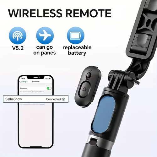 Professional Extendable Phone Selfie Stick, 40-Inch Floor Stand with Wireless Remote Control, 360° Rotatable Stable Anti-Shake Handheld Monopod